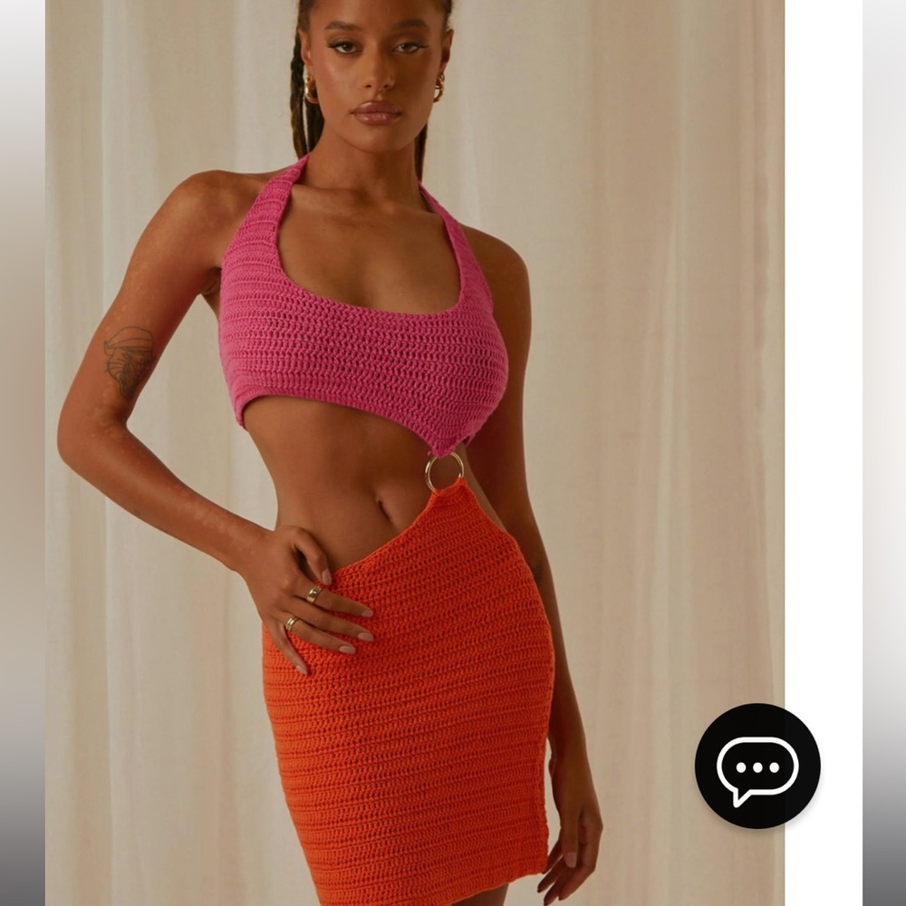 Two Toned Crochet Mini Dress